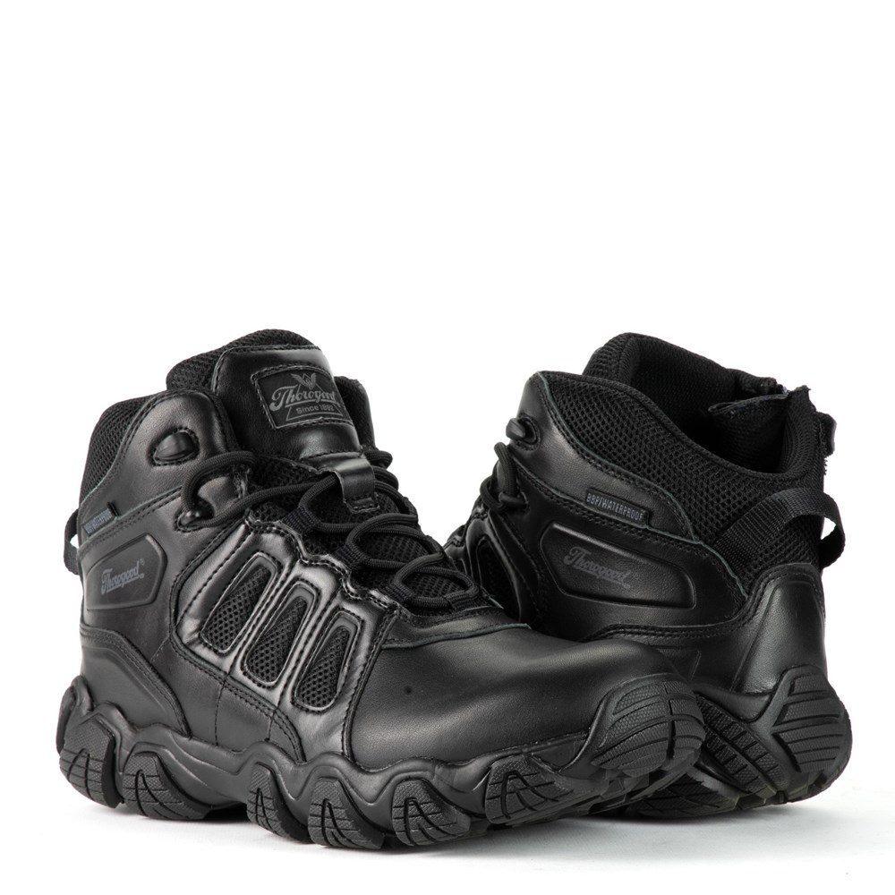 Black Men's Thorogood Crosstrex Polishable Toe / Side Zip - Bbp Waterproof Safety Toe Uniform Boots | 56873-KJID