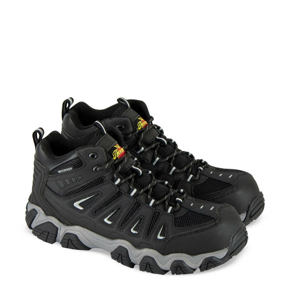 Black Men's Thorogood Crosstrex Series - Waterproof - Mid Cut Safety Toe Hiker Waterproof Work Boots | 83206-PWSX