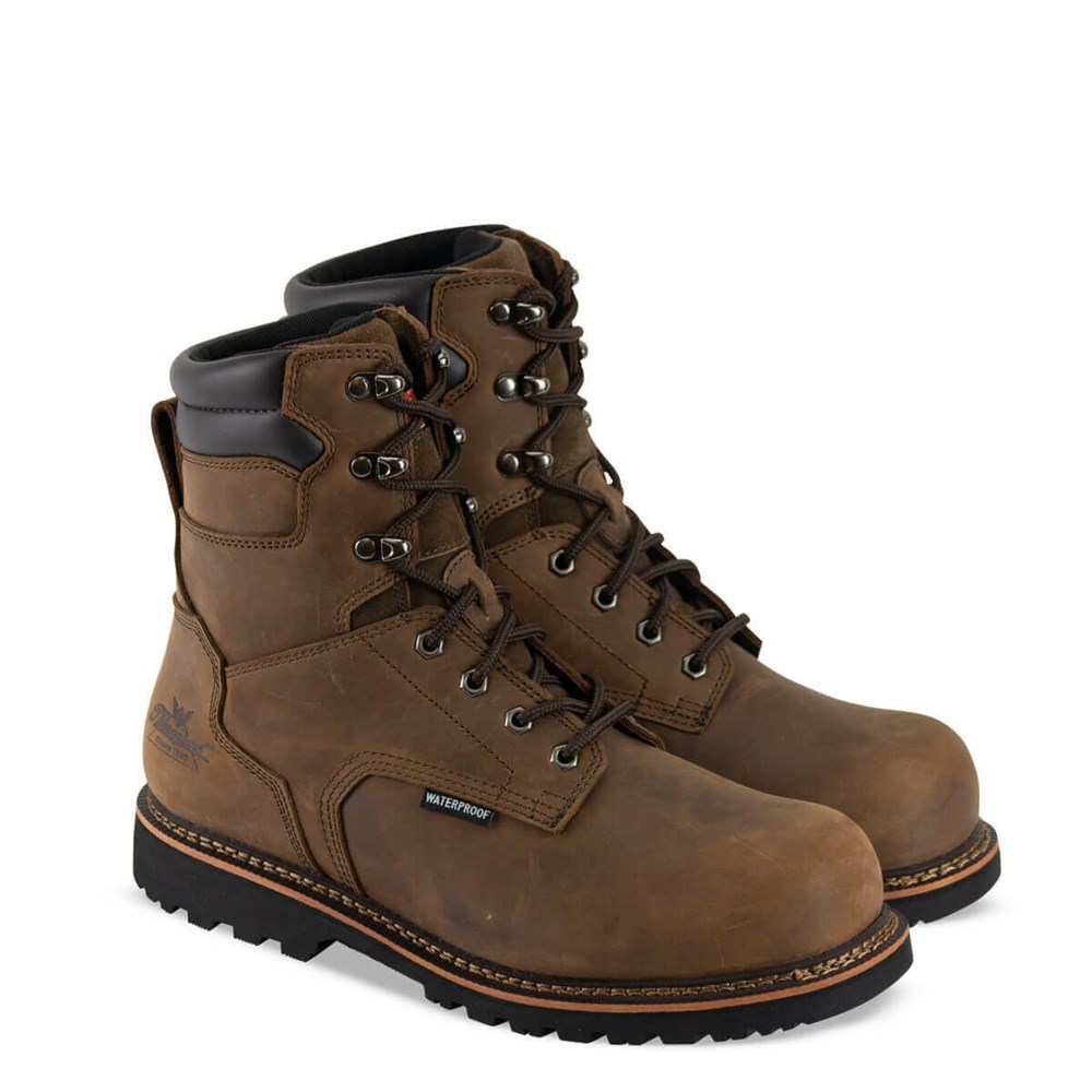 Brown Men's Thorogood V-series Waterproof - 8″ Crazyhorse Safety Toe Waterproof Work Boots | 03492-IPMQ