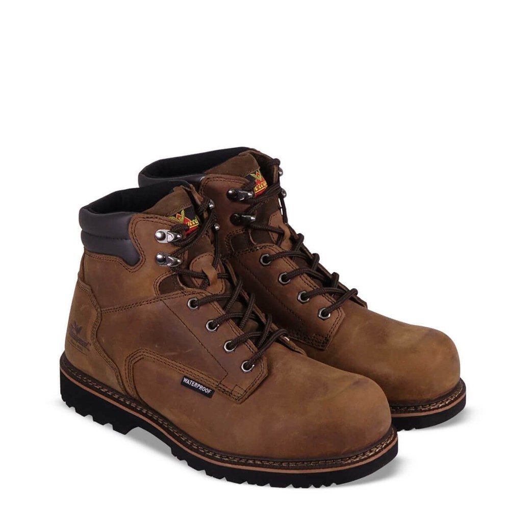 Brown Men's Thorogood V-series Waterproof - 6″ Crazyhorse Safety Toe Waterproof Boots | 41396-DPLE