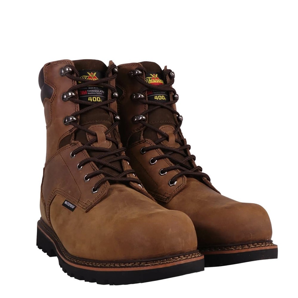 Brown Men's Thorogood V-series Waterproof/Insulated - 8″ Crazyhorse Safety Toe Waterproof Work Boots | 50981-IRXV